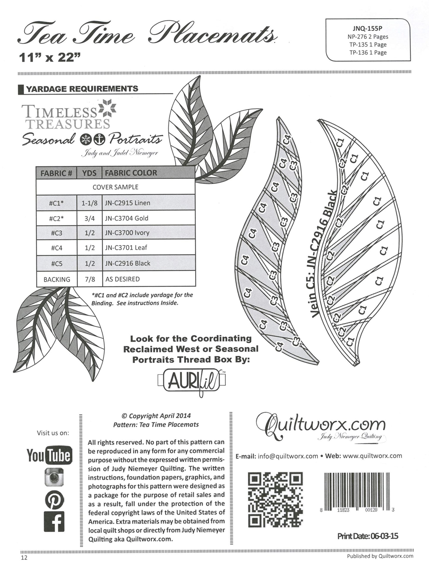 Tea Time Placemats Pattern by Judy Niemeyer