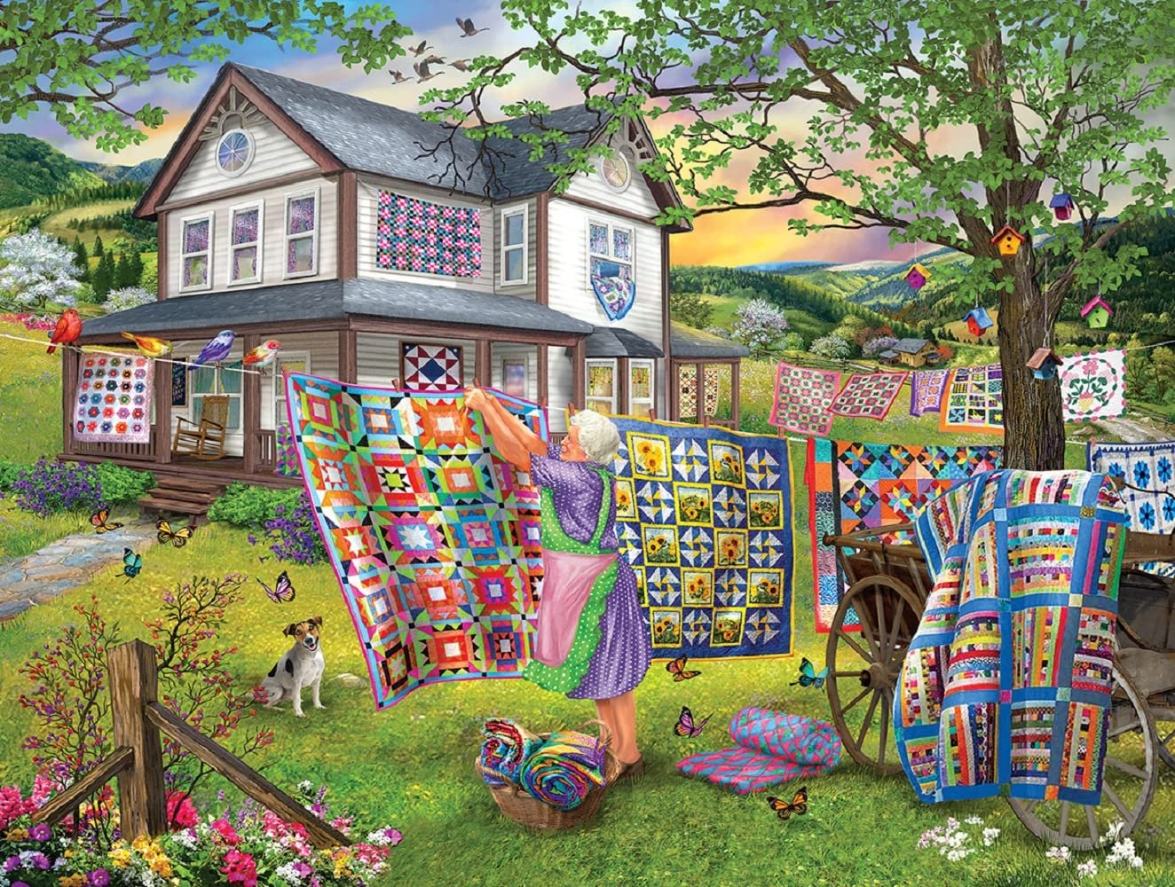SUNSOUT INC - Grandma's Quilts - 500 pc Jigsaw Puzzle by Artist: Bigelow Illustrations - Finished Size 18" x 24" - MPN# 31729