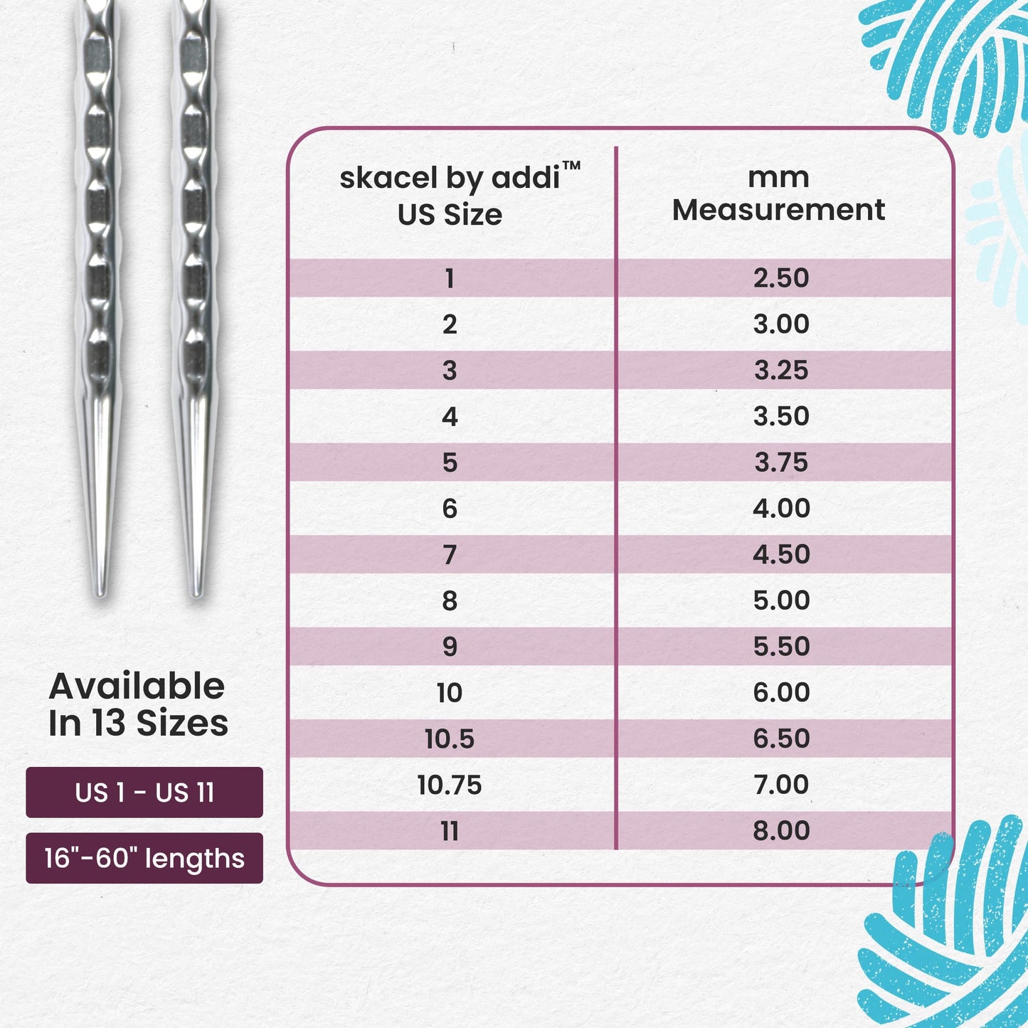 skacel by addi Circular Knitting Needles, 32 Inch (80 cm) Rocket 2 (Squared) Round Brass Knitting Needle Pair with Nylon Cord, 8 mm (US Size 11)