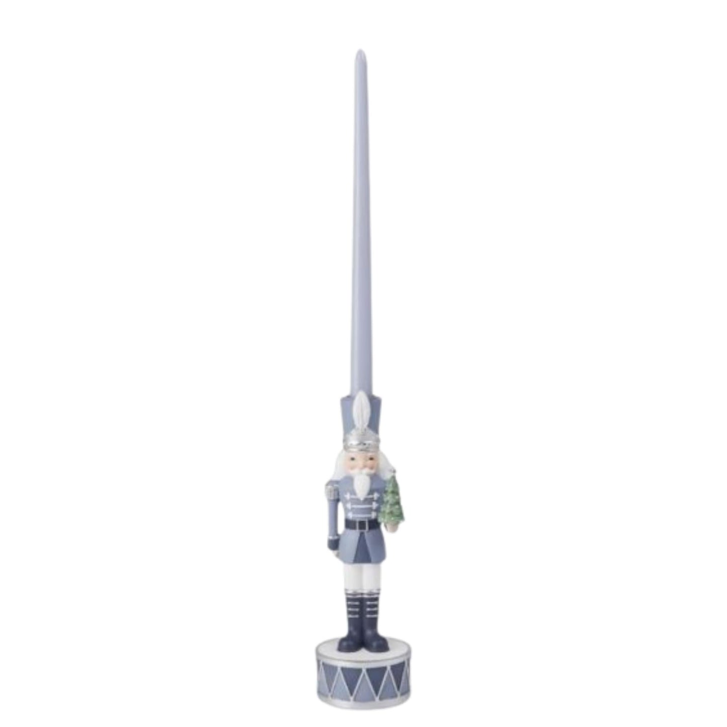 10-Inch Blue Drum Nutcracker Candle Stick – Decorative Christmas Taper Candle Holder – Holiday Tabletop Accent by December Diamonds – New 2025