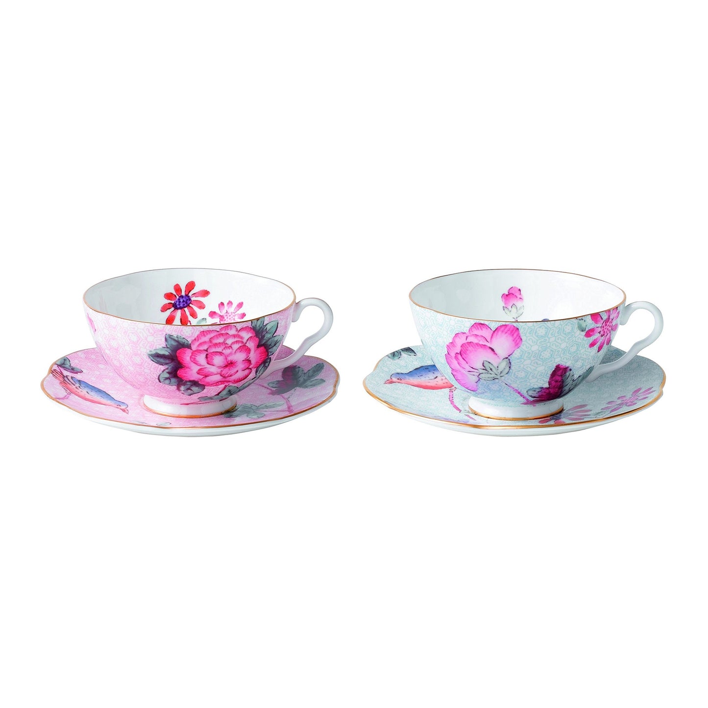 Wedgwood Cuckoo, Set of 2 Teacup & Saucer Set, 8 oz, Pink & Blue
