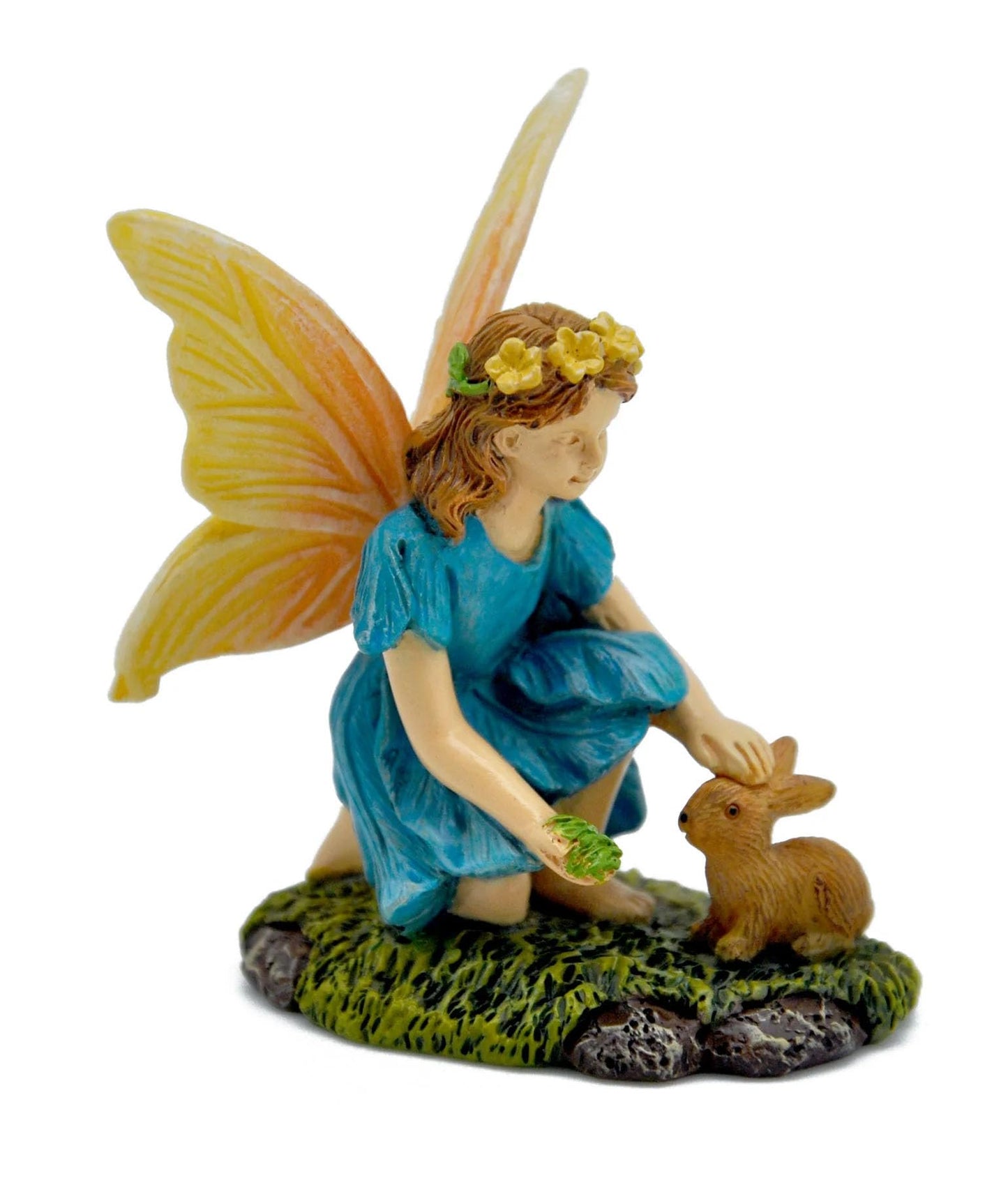 Marshall Home & Garden Fairy Feeding Rabbit - Multicolor Resin Miniature Figurine for Garden, 4 x 1 Inch, MG460