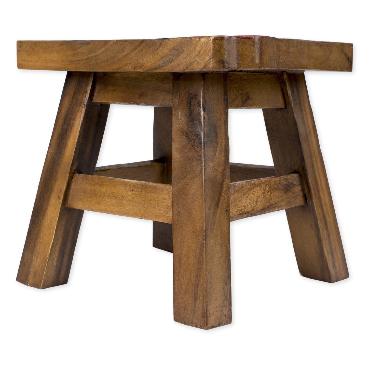 Sea Island Imports Red Fire Truck Design Hand Carved Acacia Hardwood Decorative Short Stool