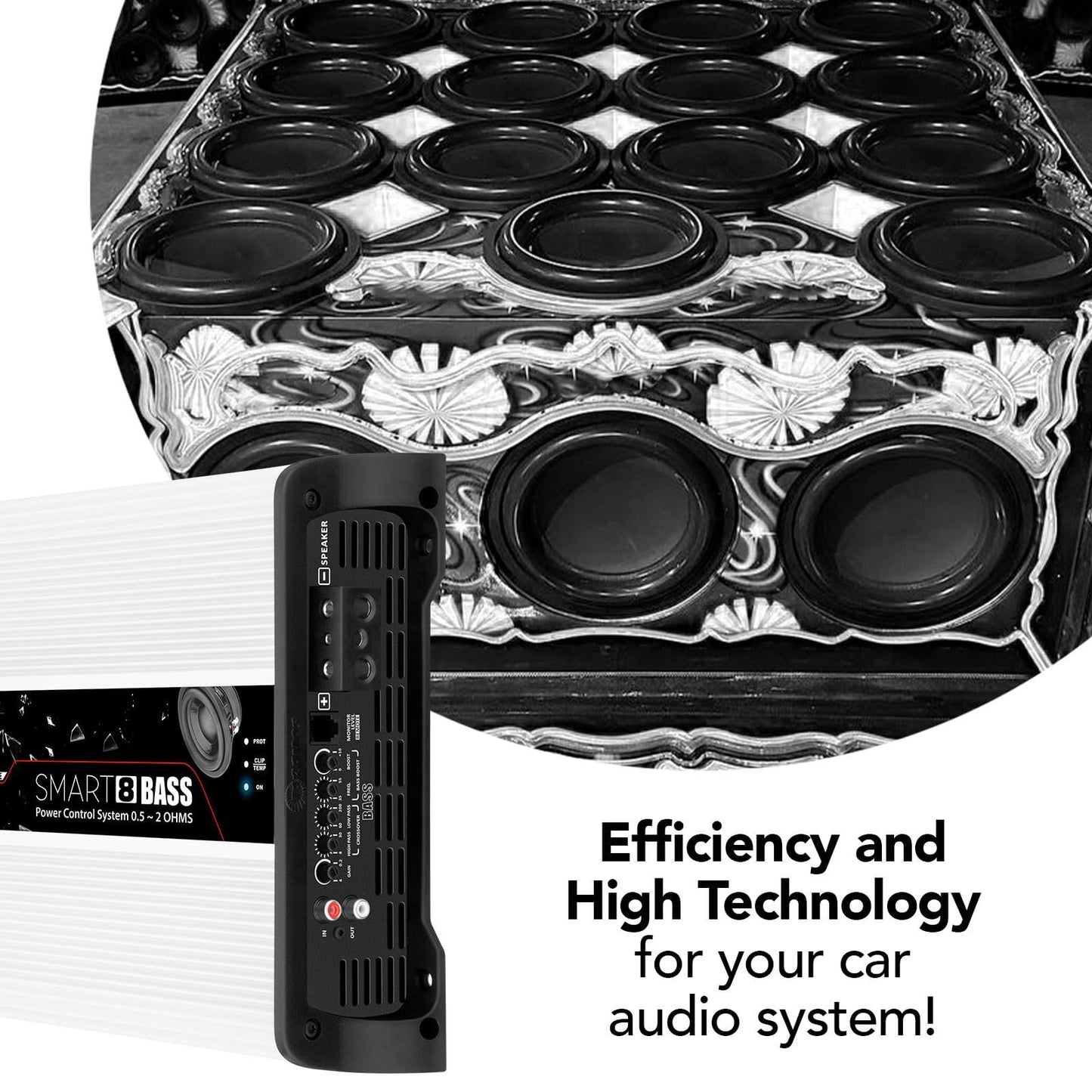 Taramps Smart 8 Bass 0.5 to 2 Ohms 8000 Watts RMS, Multi Impedance, 1 Channel, Amplifier for Car Subwoofer, High Power Class D, Mosfet Monoblock Digital, Smart 8k, Crossover Low Pass with Bass Boost