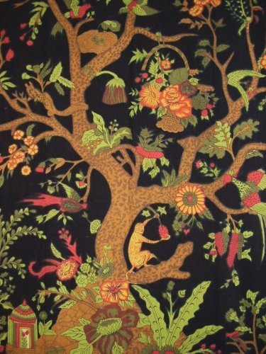 Tree of Life Tab Top Curtain-Drape-Door Panel-Black/Cream by India Arts