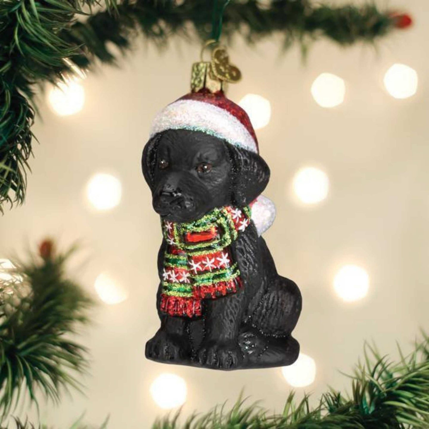 Old World Christmas Holiday Black Labrador Puppy Glass Blown Christmas Tree Ornament