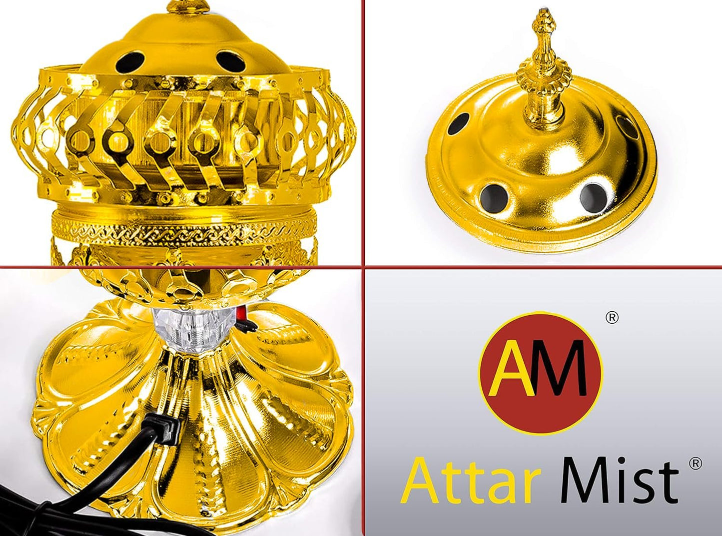 ATTAR MIST Electric Incense Burner - Oud Frankincense Resin Burner Intricate Carousel Large Mabkhara