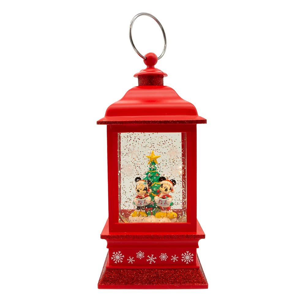 Disney Kurt Adler 9-Inch Battery-Operated Mickey and Minnie Spinning Musical Light-Up Lantern Table Piece, Red