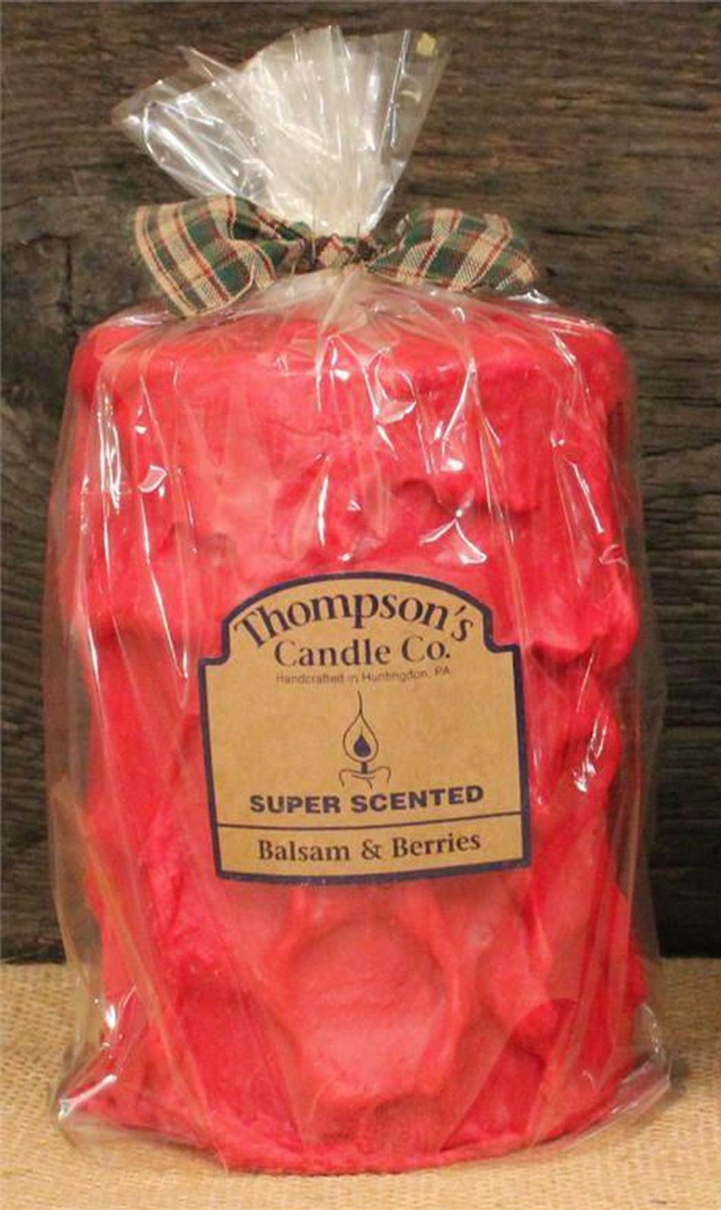 Thompson's Candle Co. Super Scented Balsam & Berries Pillar Candle – Large 42 oz, 200-Hour Burn, Fresh Evergreen & Berry Aroma