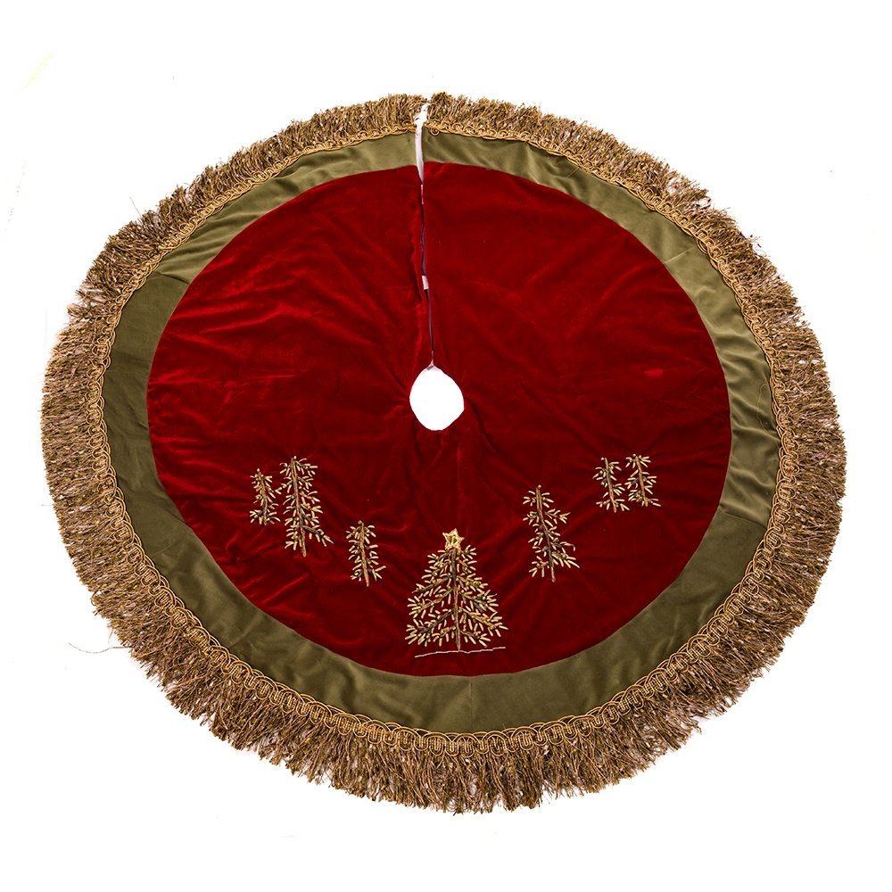 Kurt Adler Tassel Border Tree Skirt Burgundy