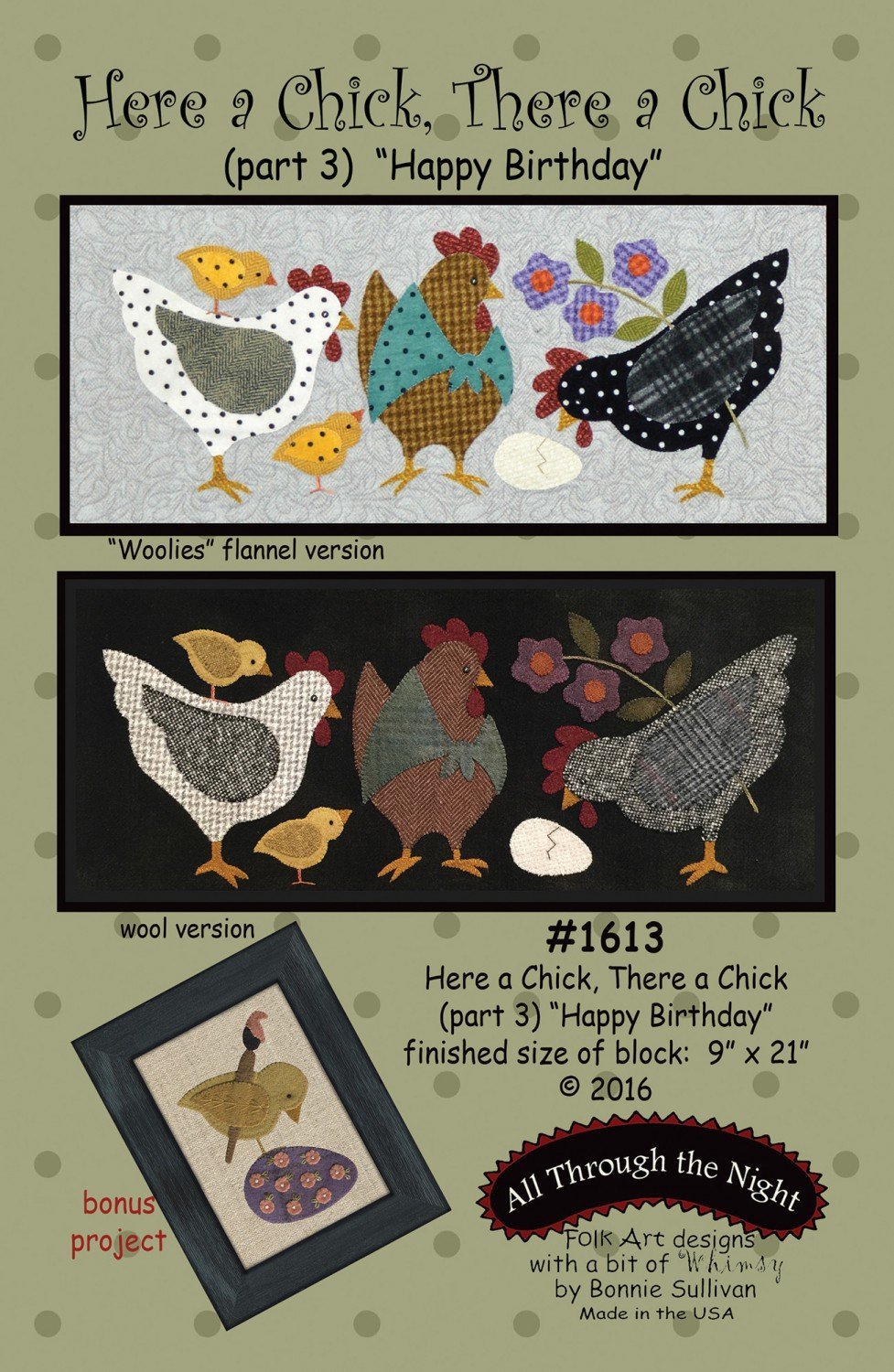 All Through the Night 'Here a Chick, There a Chick (Part 3)"Happy Birthday' Sewing Pattern: Wall Hanging, Size 9in x 21in, Color White