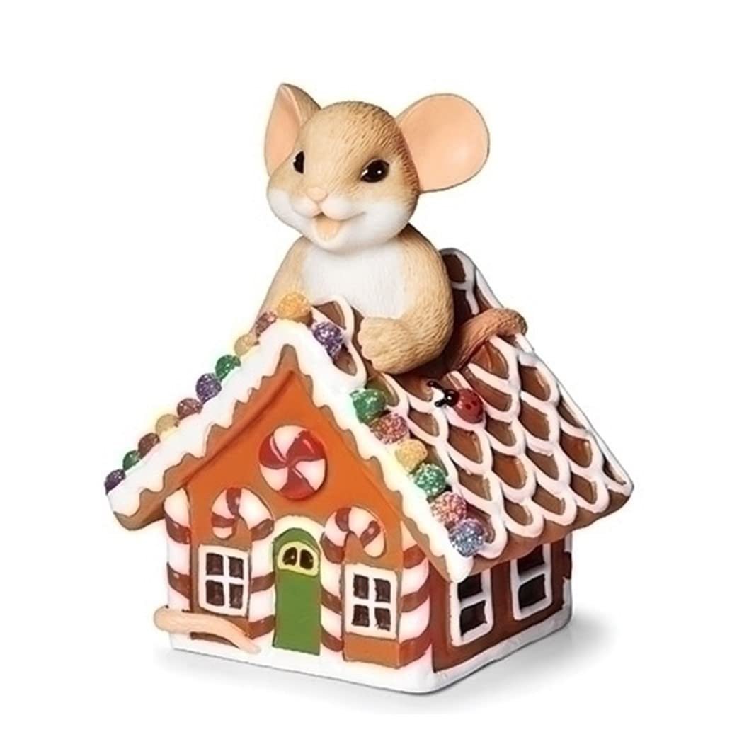 Roman Charming Tails Mouse in Gingerbread House Figurine 3 Inch Multicolor