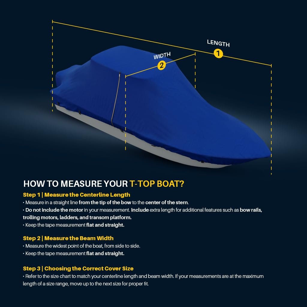 Seal Skin Covers T-Top Boat Cover, Waterproof & Heavy-Duty Cover for Center Console Boats, Fits 26' L & 108" W, UV & Fade Resistant, Secure Fit with Straps for All-Weather Protection