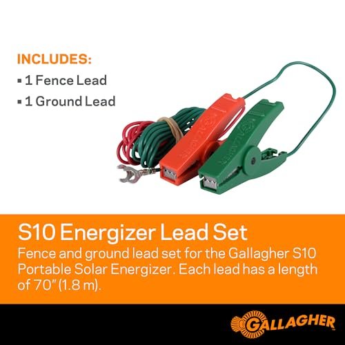 Gallagher S10 Leadset | Energizer Output Lead Set | Electric Fence Energizer Accessory with Red & Green Alligator Clips | Connect to Energizers, Power Supplies & Earthing Systems | 70" / 1.8m Length