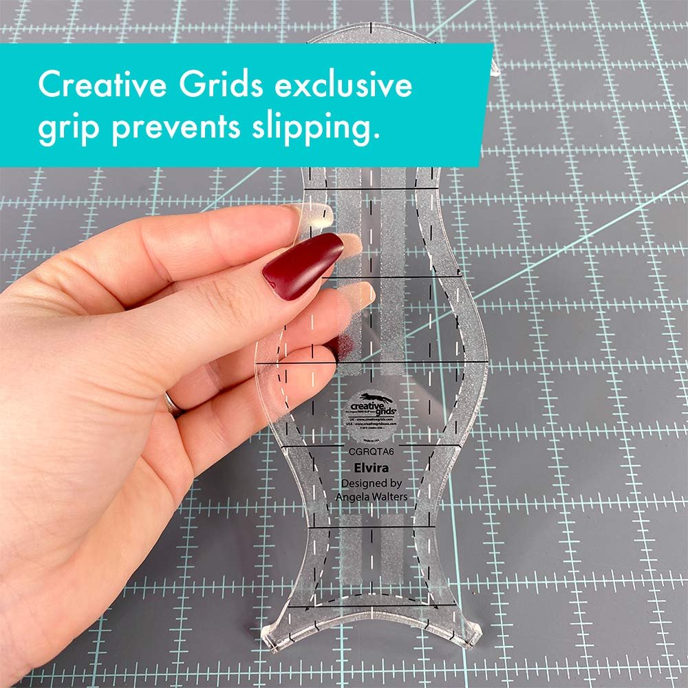 Creative Grids Machine Quilting Tool Elvira – CGRQTA6 – Made in USA, Non-Slip Grip Acrylic Quilting & Sewing Template Ruler for Free-Motion quilt Patchwork Design on Domestic Sewing & Longarm Machines