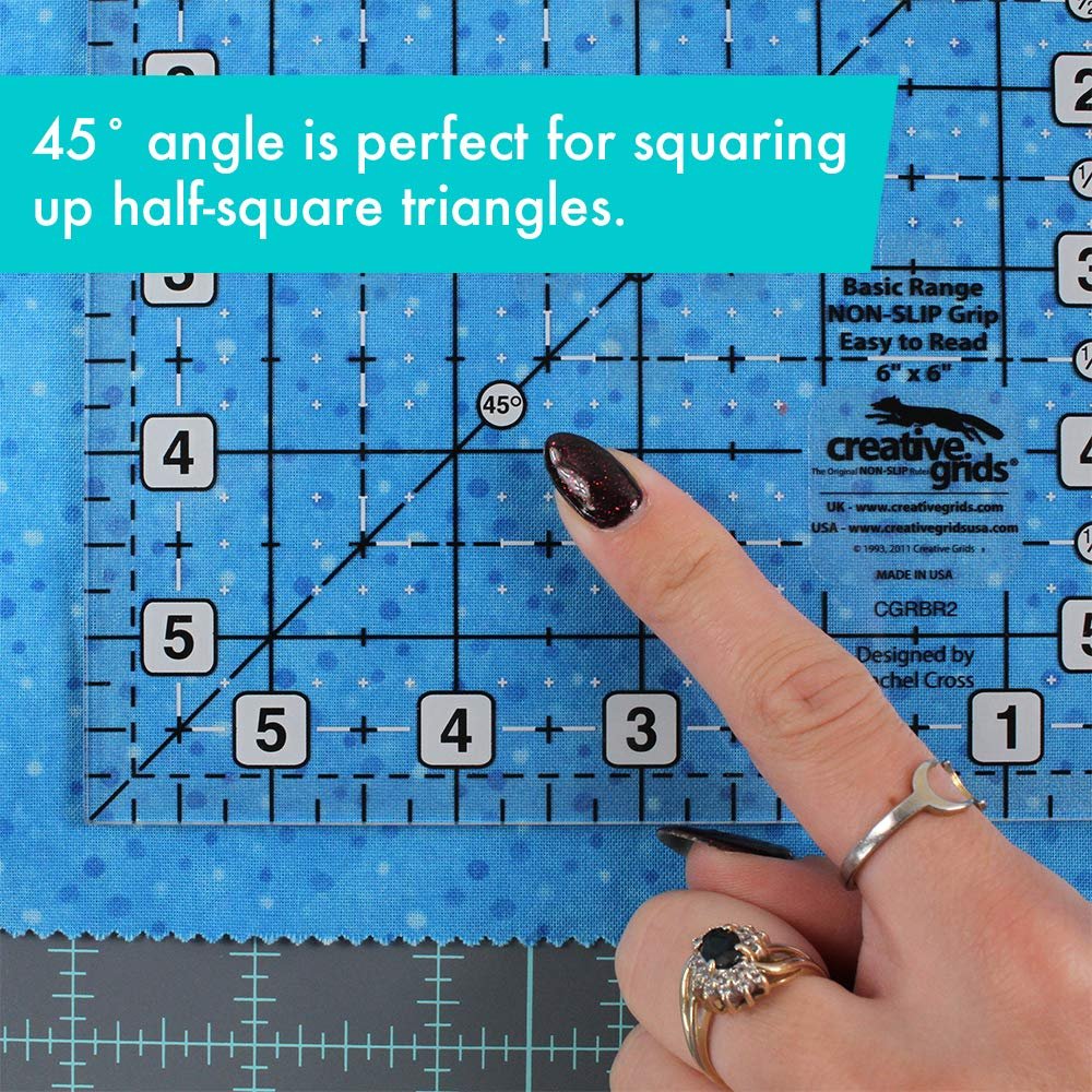 Creative Grids Basic Range 6in x 6in Square Quilt Ruler – CGRBR2 – Made in USA, Non-Slip Grip Acrylic Quilting, Sewing, Crafting, Patchwork Ruler for Measuring & Cutting Fabric