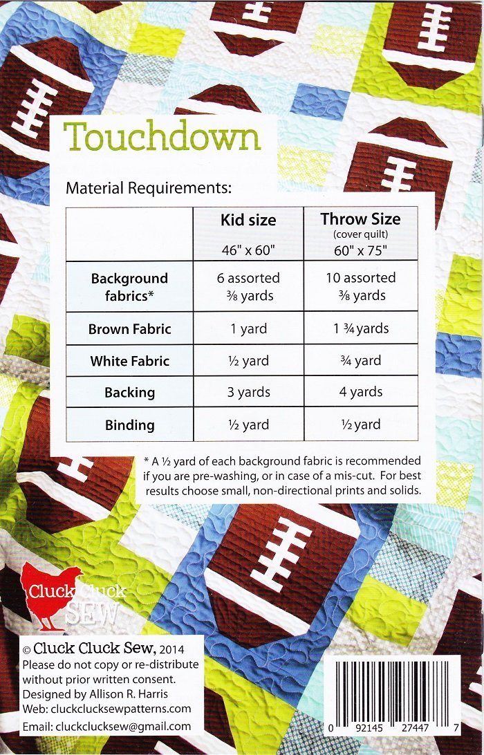 Cluck Cluck Sew Touchdown Pattern
