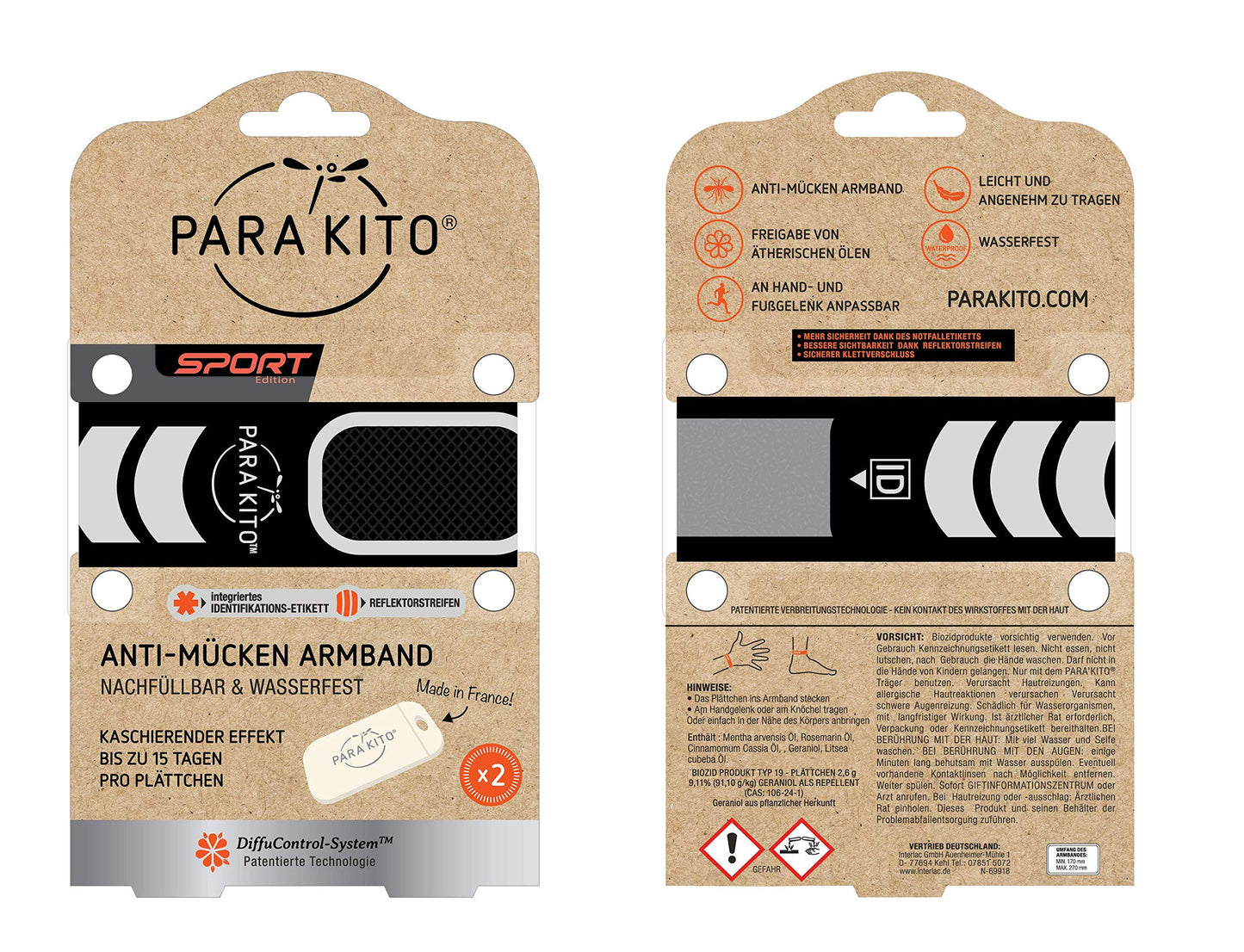 PARA'KITO Mosquito Insect & Bug Repellent Wristband - Waterproof, Outdoor Pest Repeller Bracelet w/Natural Essential Oils - Sport Edition (Black)