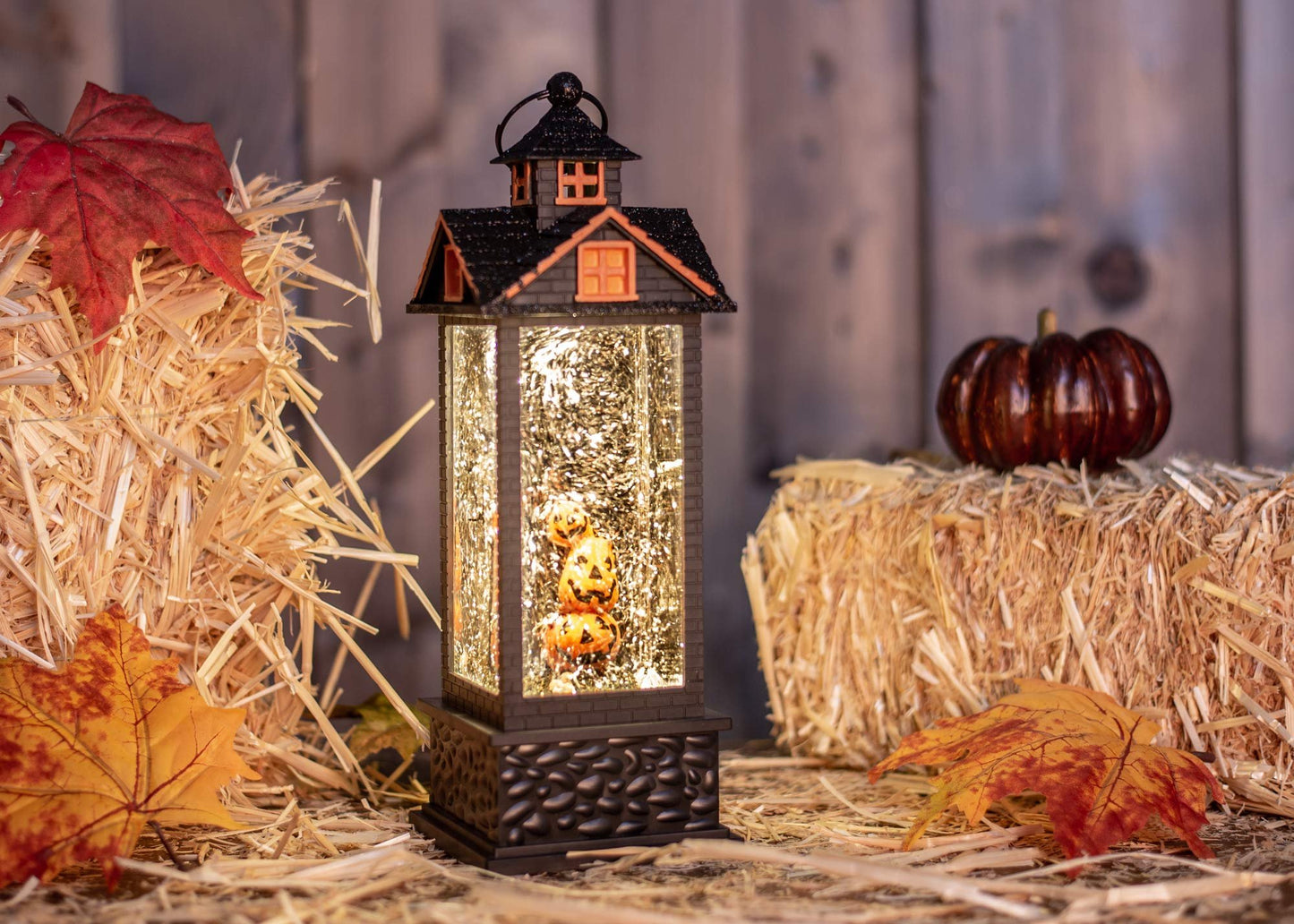 Roman, 11.75" H LED Lighted Swirl Pumpkin Lantern, Tabletop Halloween Decoration