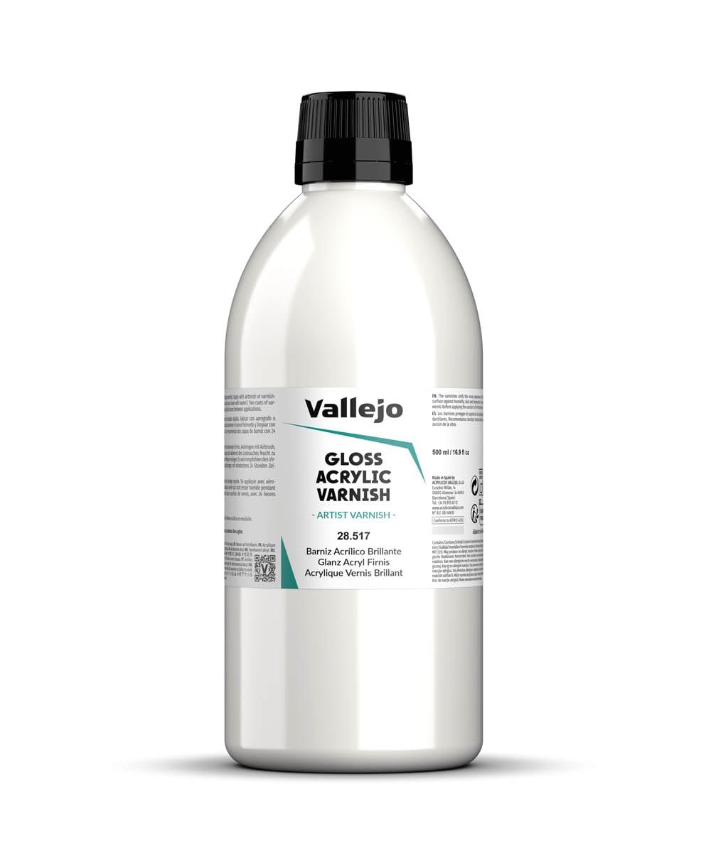 Vallejo - Permanent Acrylic Varnish | Satin, Matte and Glossy Finish | 18 ml. (0.6 fl.oz.) - 60 ml. (2.02 fl.oz.) - 500 ml. (16.9 fl.oz.)