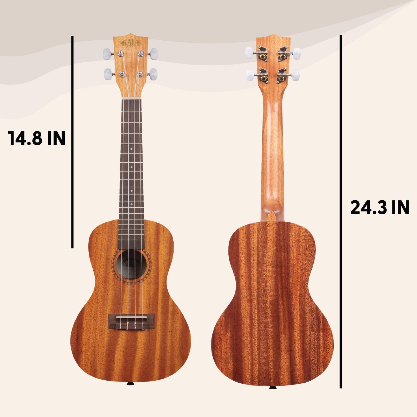 Kala KA-15 Series Satin Mahogany Ukulele, with Rosewood Fingerboard, 4 Aquila Super Nylgut Strings, for All Ages and Skill Levels, 24 Inches, Concert Ukulele