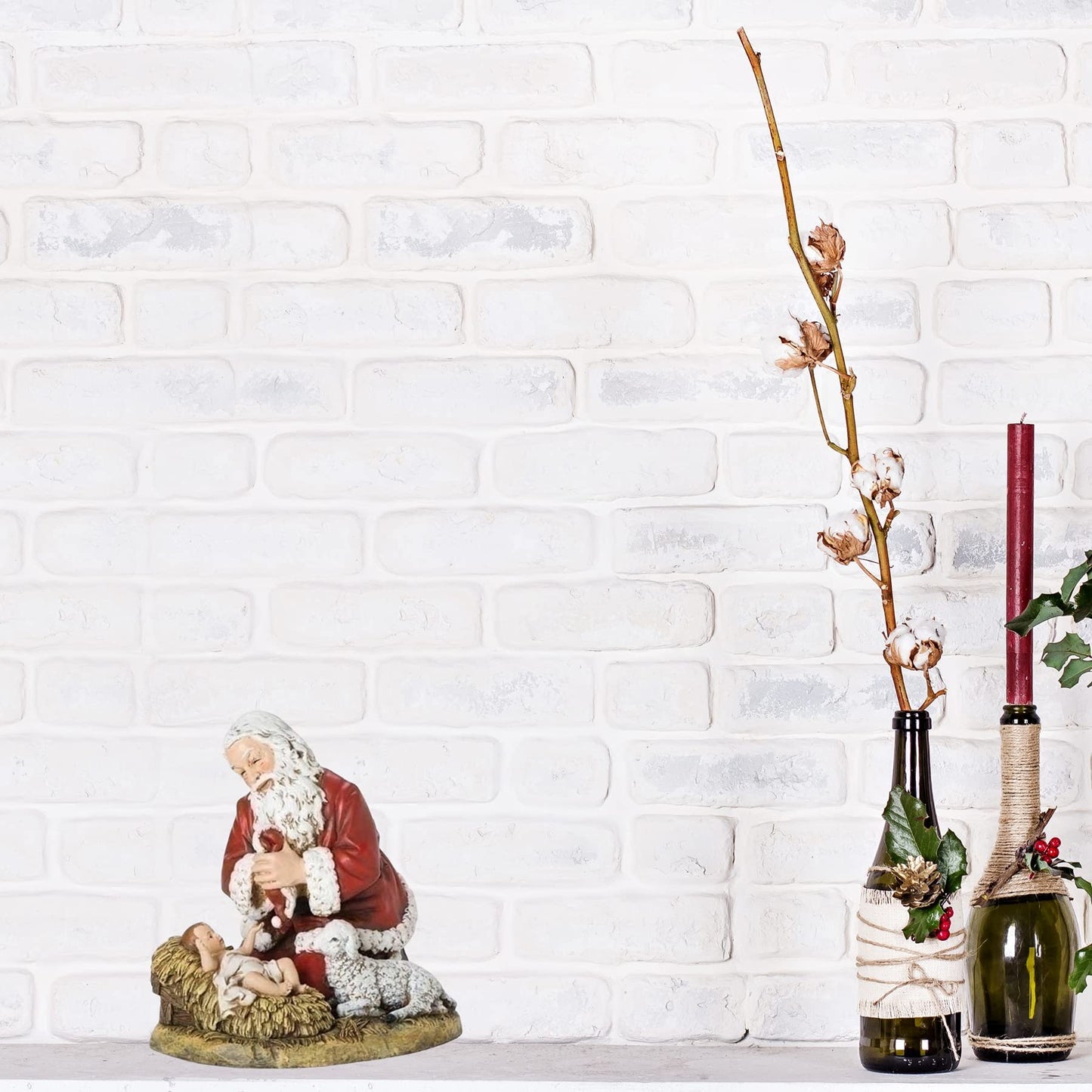Joseph's Studio by Roman, Christmas Santa Collection, 13" H Kneeling Santa W/Lamb FIG, Home Décor, Devout Gift, Prayerful Inspiration (10x13x13)