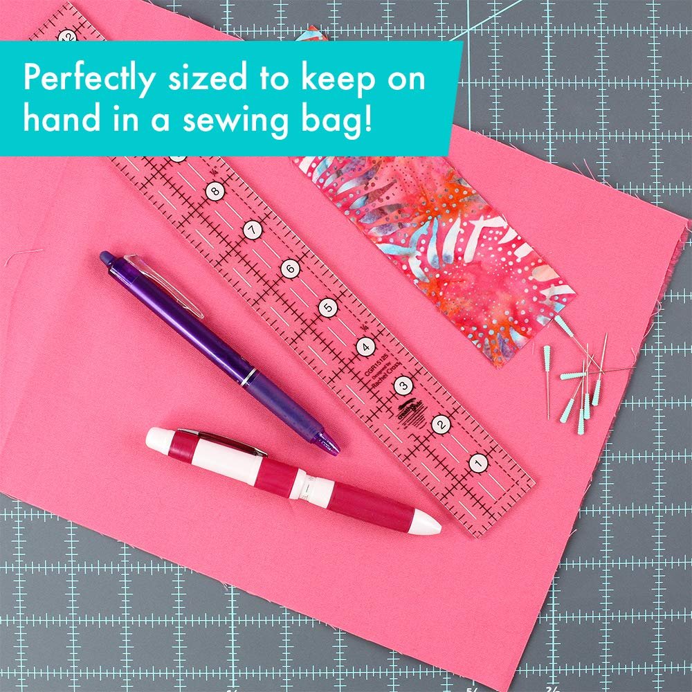 Creative Grids Quilt Ruler 1-1/2in x 12-1/2in Rectangle – CGR15125 – Made in USA, Non-Slip Grip Acrylic Quilting, Sewing, Crafting, Patchwork Ruler for Measuring & Cutting Fabric