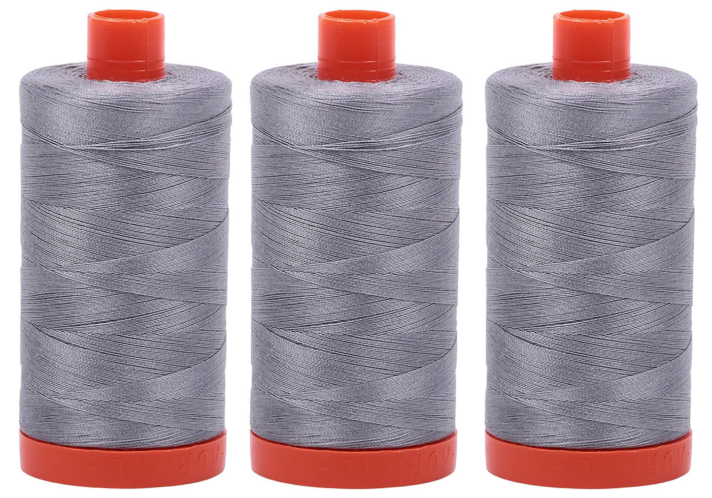 Bundle of 3 Large 1422 Yard Spools of Aurifil 50wt Egyptian Cotton Thread, Color: Grey,No. A1050-2605