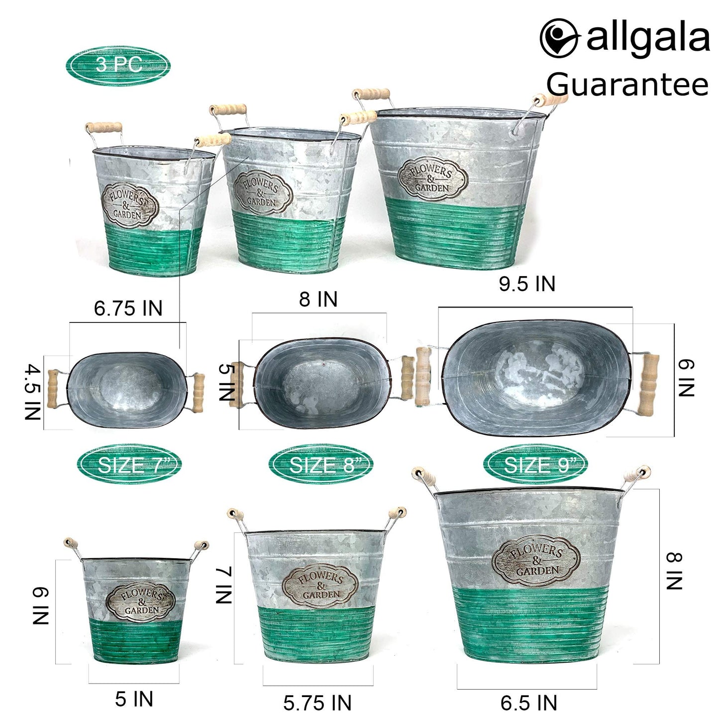 allgala llgala Galvanized Planter Pot Indoor and Outdoor Decoration-Oval