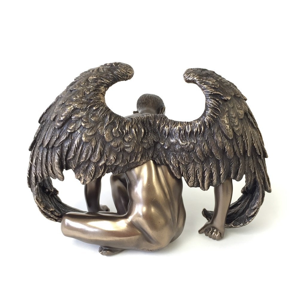 Winged Male Nude Angel Sitting Statue Sculpture