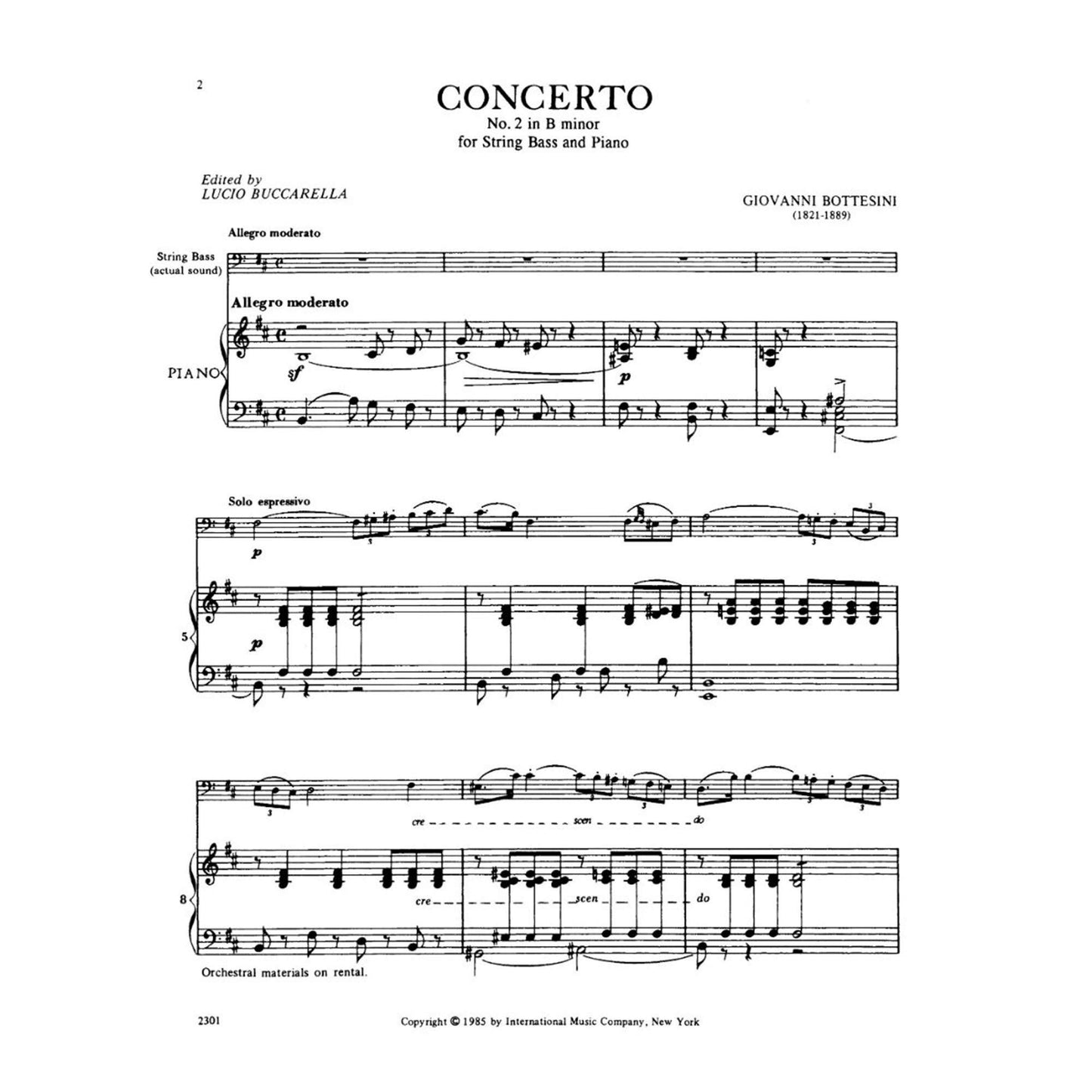 Bottesini Giovanni Concerto No2 in b minor for Double Bass and Piano - by Buccarella -International