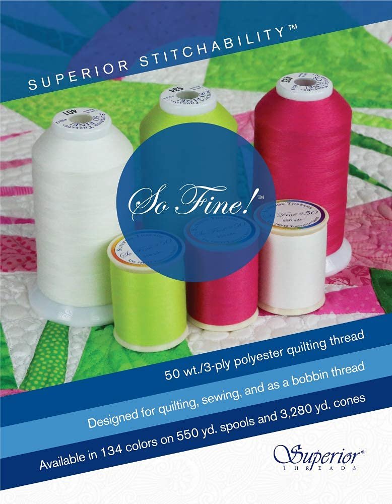 Superior Threads So Fine 3-Ply 50 Weight Polyester Sewing Thread Spool - 550 Yards (#437 Teal)