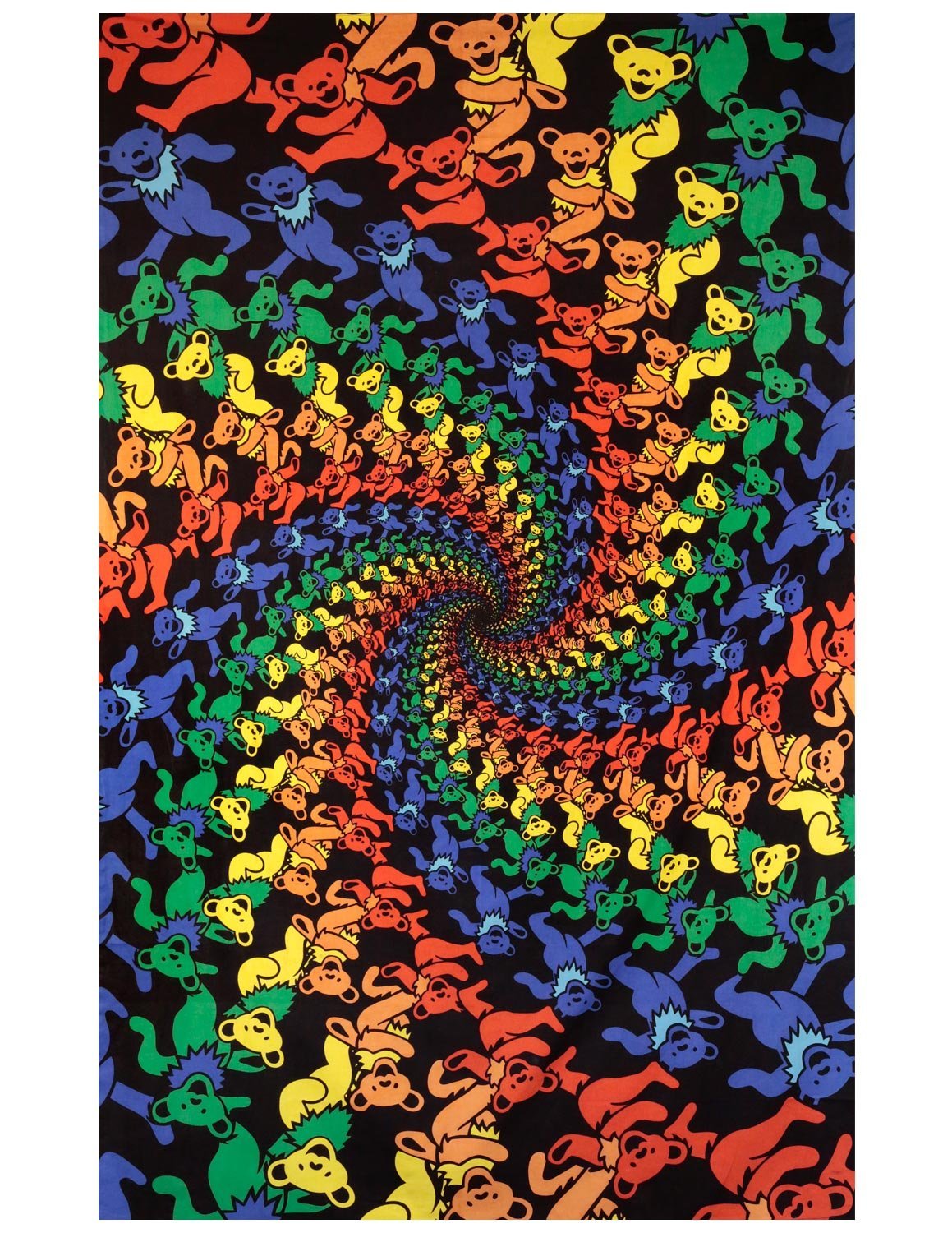 Sunshine Joy Grateful Dead 3D Dancing Bears Spiral Tapestry Tablecloth Wall Art Beach Sheet Huge 60x90 Inches - Amazing 3D Effects
