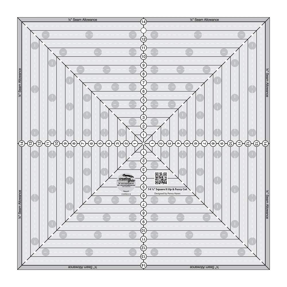 Creative Grids 14-1/2in Square It Up or Fussy Cut Square Quilt Ruler - CGRSQ14