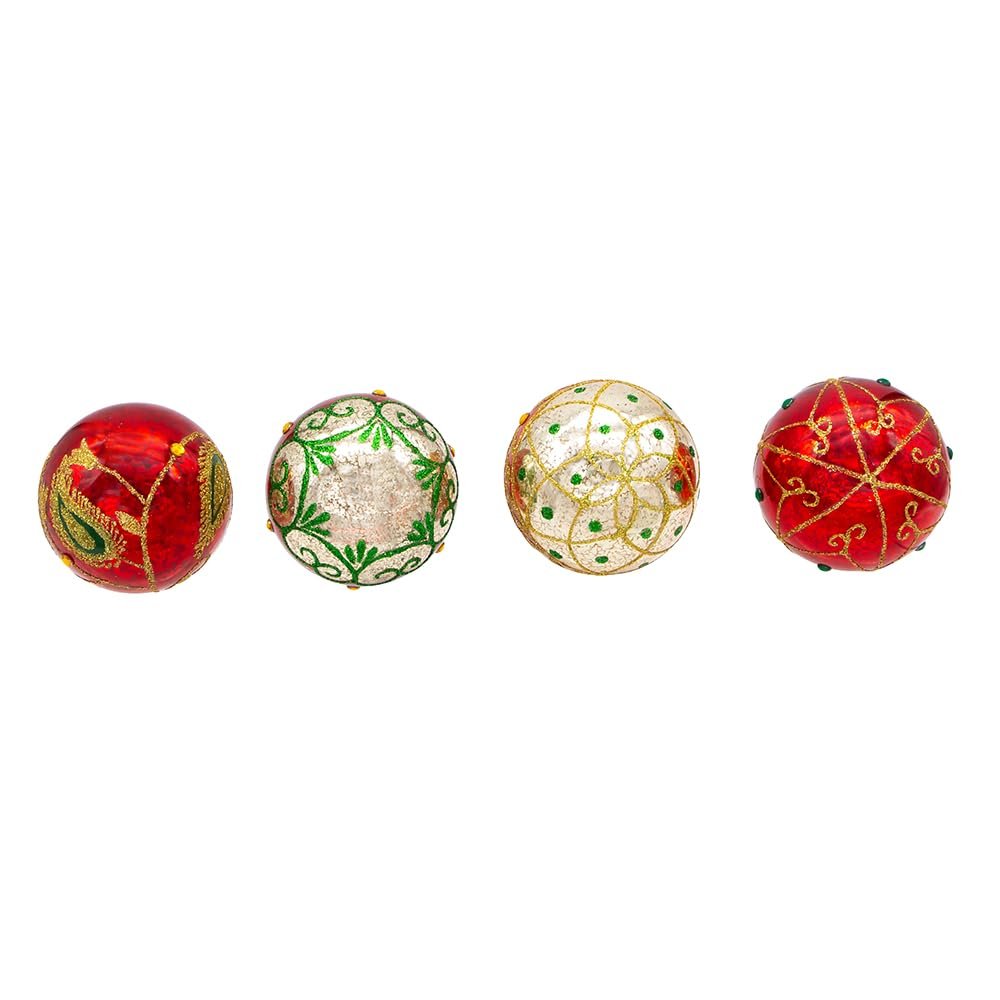 Kurt Adler 65 MM Holiday Formal Mercury Glass Balls 4 Piece Set