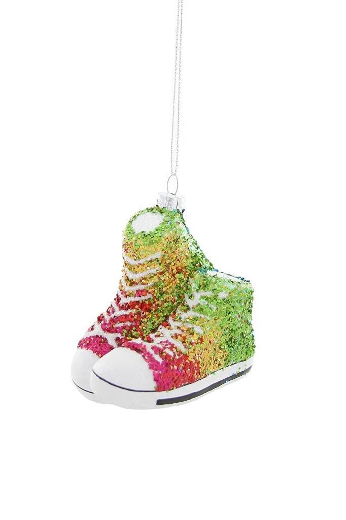 Glittered Rainbow High Top Converse Sneakers Glass Christmas Ornament