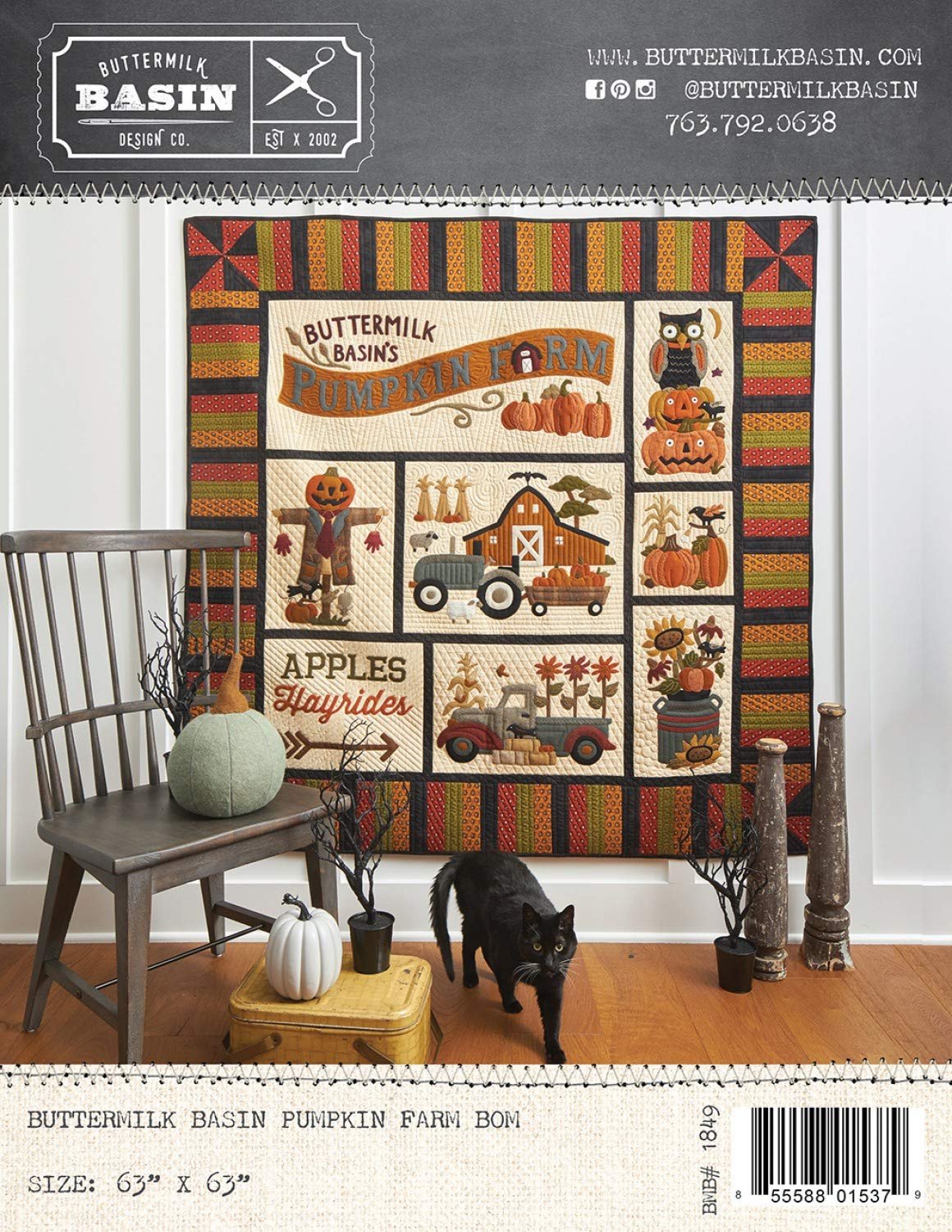 Buttermilk Basin Pumpkin Farm BOM - by Buttermilk Basin - Wool Quilt Pattern - BMB 1849-63" x 63"