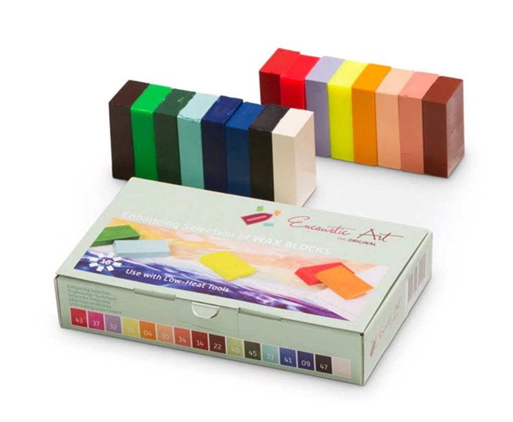 Encaustic Art the Original: ENHANCING SELECTION Set of 16 Vibrant Beeswax Blocks Safe, Non Toxic and Perfect for Kids, Teens, and Adult Beginner and Professional Artists-Handcrafted in Germany