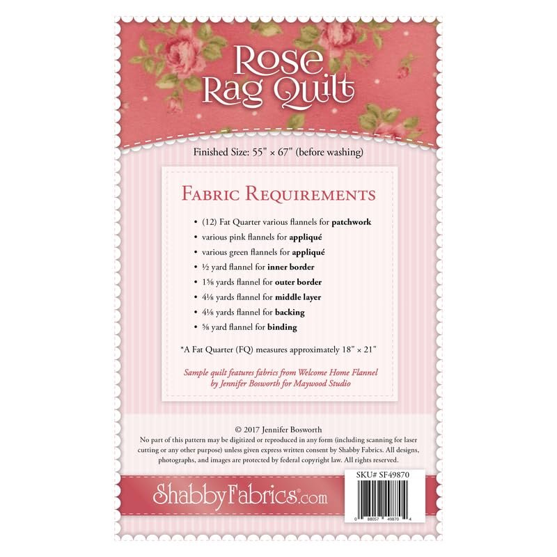 Shabby Fabrics Rose Rag Quilt Pattern - Multi, Lap Size - Quilt Sewing Pattern