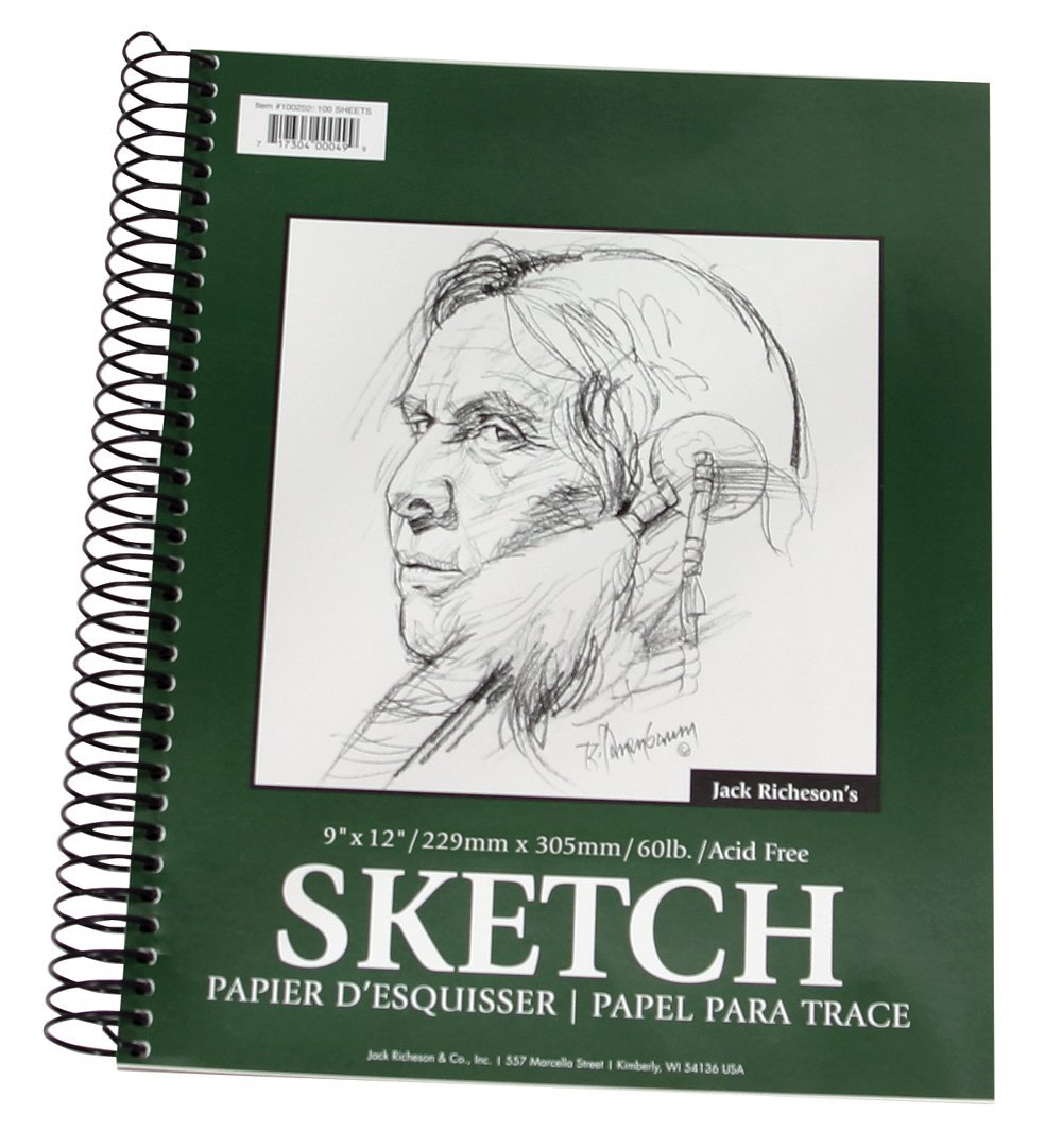Jack Richeson 100 Sheet Spiral Drawing Paper Pad, 9-inch-by-12-inch