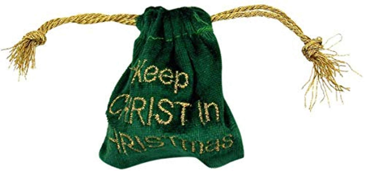 Kneeling Santa with Baby Jesus in Manger Figurine with Velvet Pouch, 2 Inch