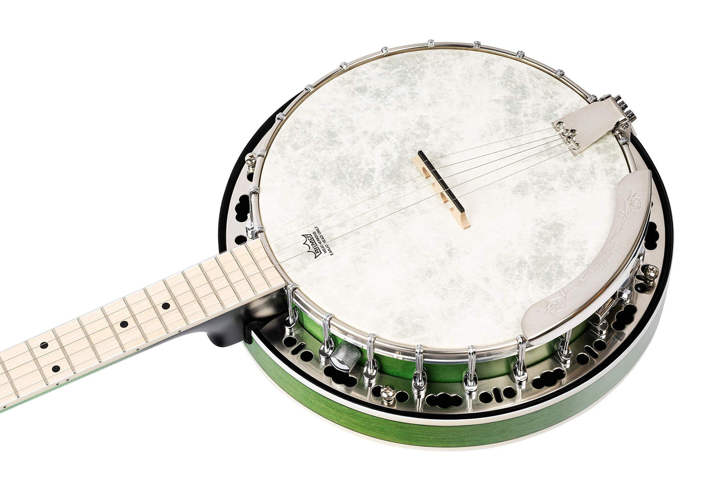 Ortega Guitars Facon Falcon Series 5-String Quilted Maple Resonator Acoustic-Electric Banjo w/Bag, Right, Transparent Green, one Size (OBJE400TGR)