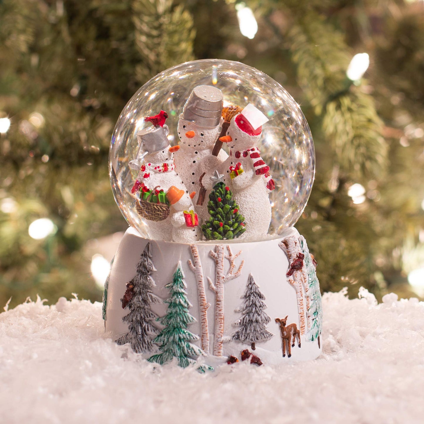Roman 5.75-Inch Musical Snowman Family Glitterdome – 100mm Wind-Up Christmas Snow Globe, Holiday Home Décor, Gift for Winter & Snowman Lovers