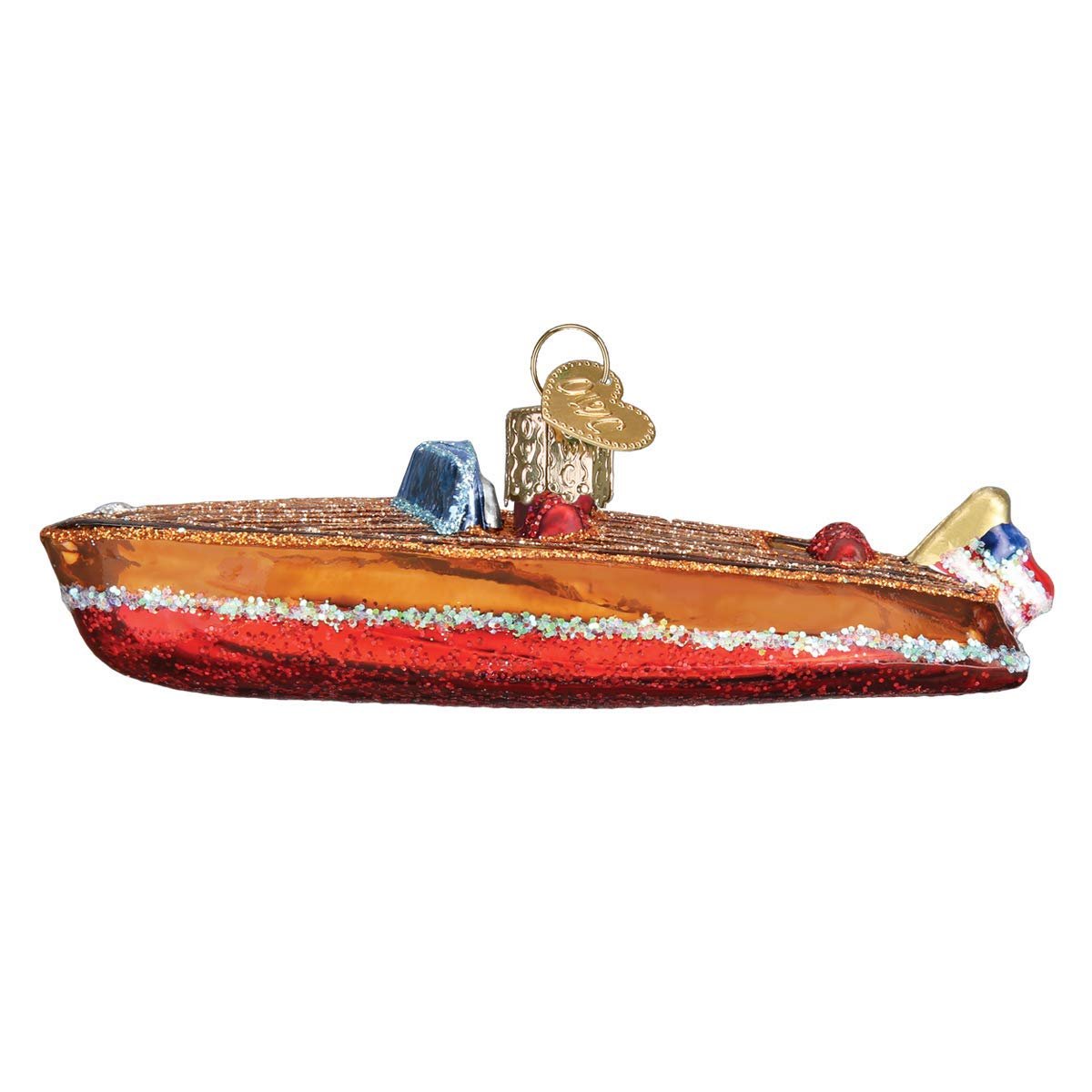 Old World Christmas Classic Wooden Boat Glass Blown Ornaments for Christmas Tree