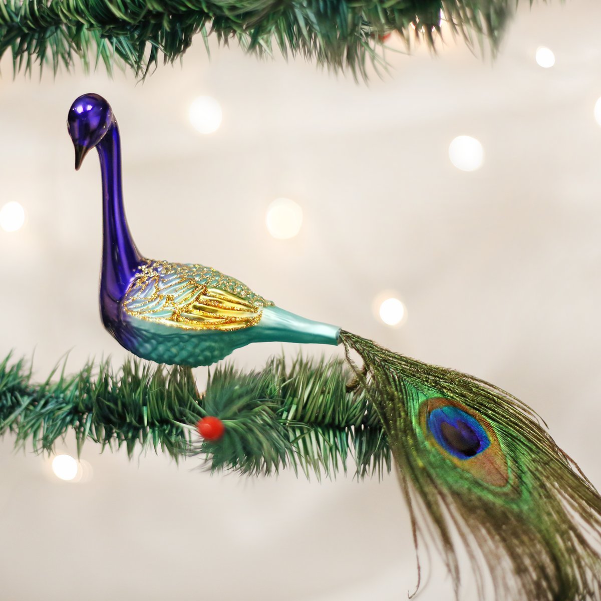 Old World Christmas Ornaments: Magnificent Peacock Glass Blown Ornaments for Christmas Tree