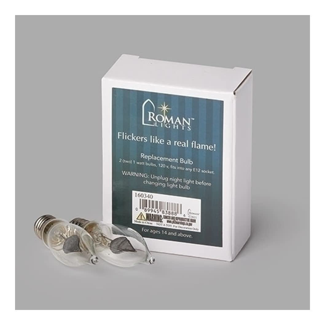 Roman Nightlight Flicker Bulb Replacement, 2-Piece per Pack, 2.75-inch Height, Clear, Glass