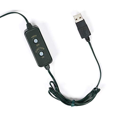 Roman Lights Superbright LED USB 1000L Multi 84 ft, Green Cord Light Set, 10 Function Controller, 8 on/16 Off Timer, String, Perfect for Lighting Trees, Railings and More