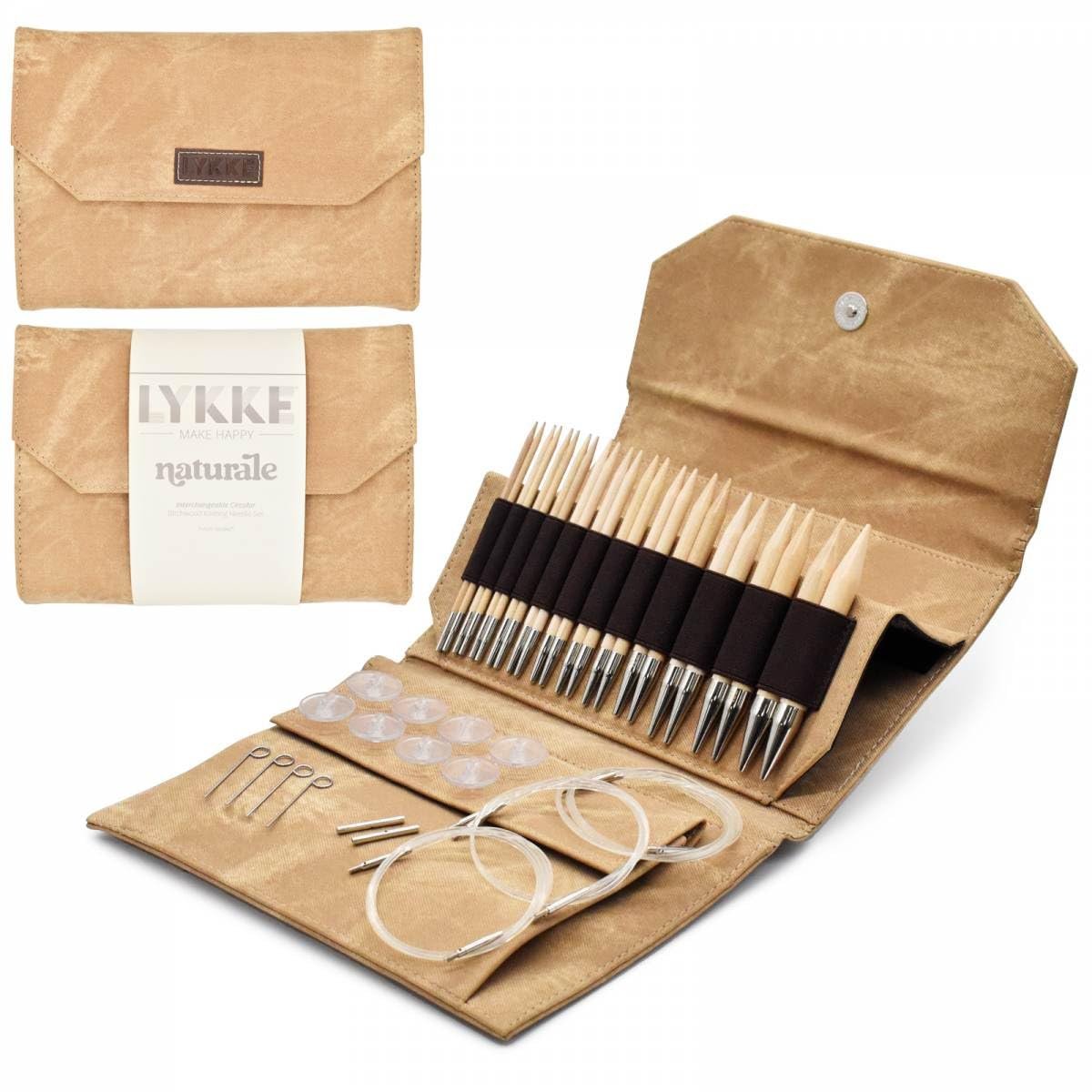 Lykke Interchangeable Knitting Needles, Color Wooden 3.5", Knitting Needles Set - Tan Denim Effect