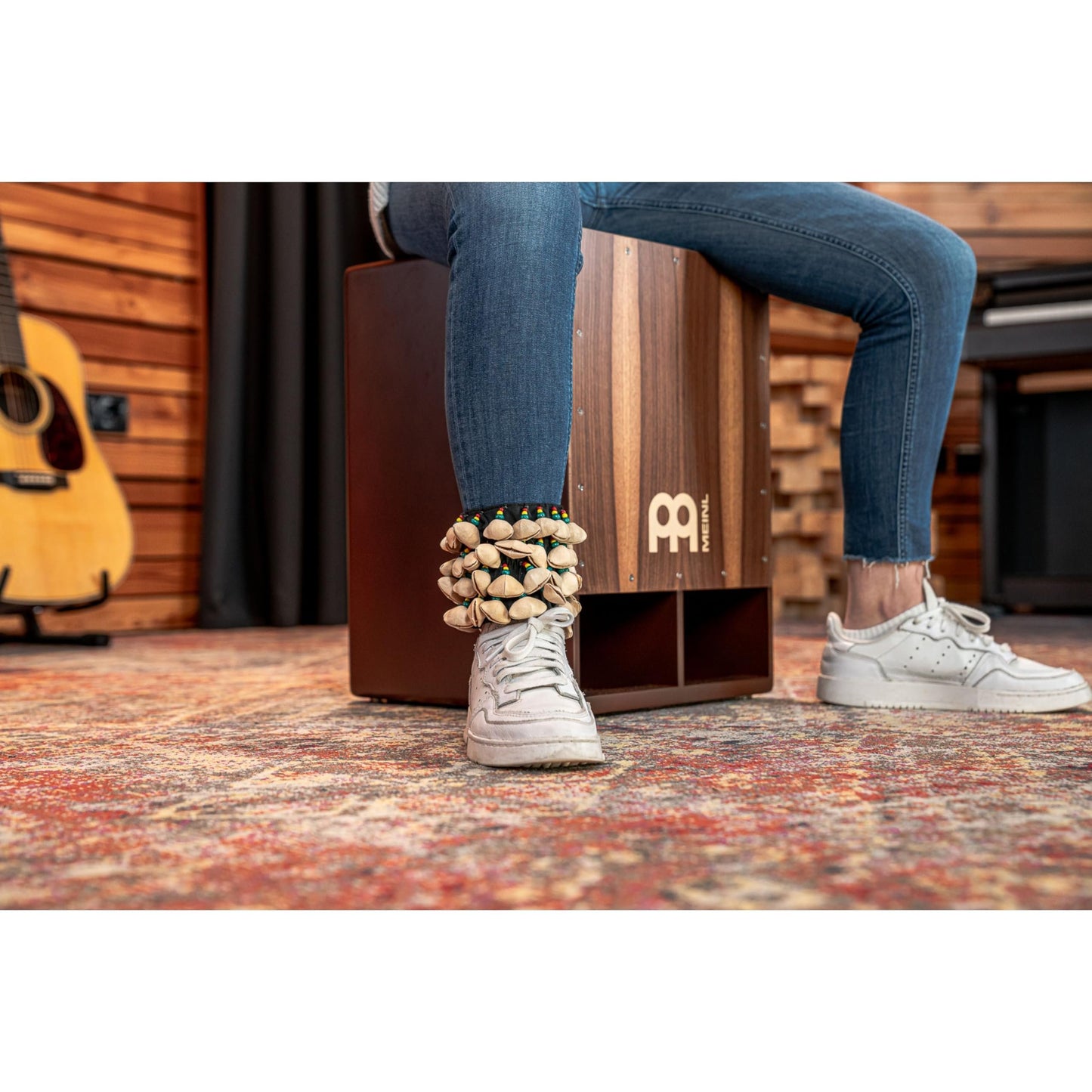 Foot Rattle with Hook and Loop Fastener - NOT MADE IN CHINA - Hardwood Shells, Great Accompaniment for Cajon Gigs, 2-YEAR WARRANTY