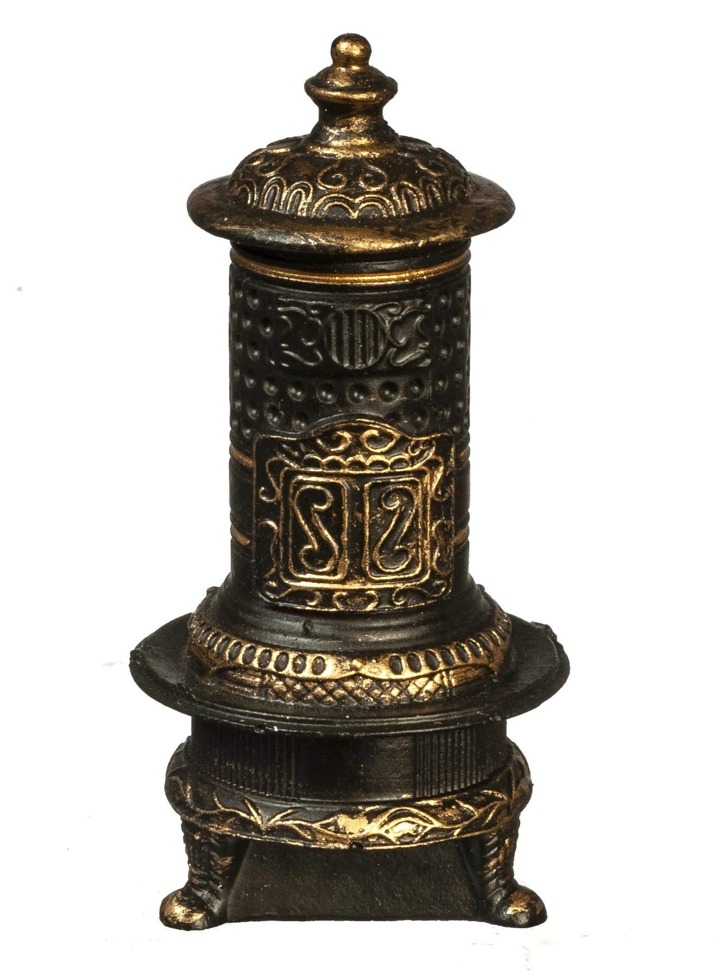Melody Jane Dollhouse Parlour Stove Wood Log Burner Black & Gold 1:24 Half Inch Scale